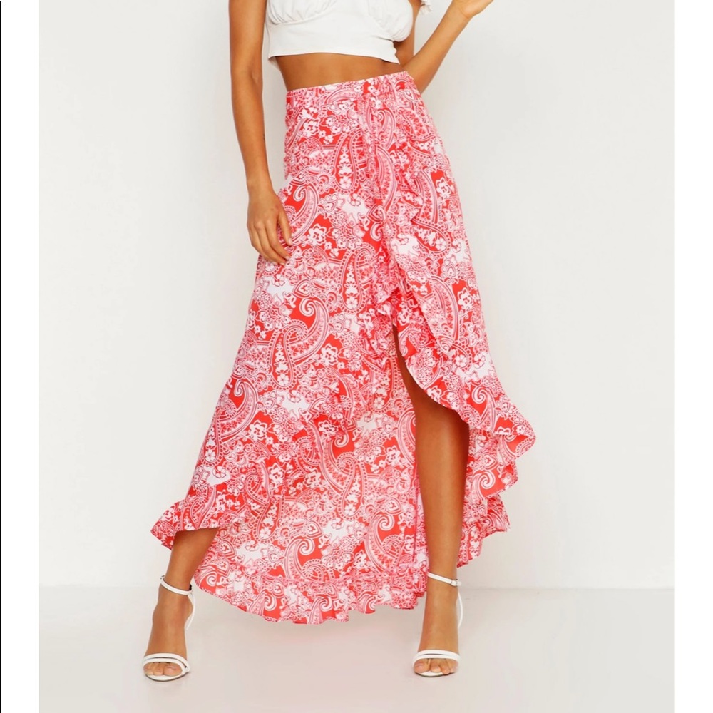 Bohemian Wrap Ruffle Maxi Skirt
